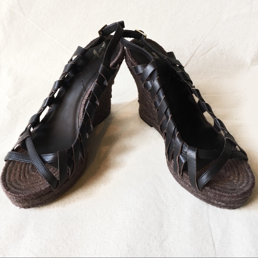 7FAM Dark Brown Leather Espadrilles Wedges Sz 8.5 - Picture 2 of 7